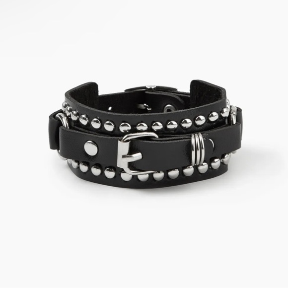 NWT Black Leather Silver Studded O-Ring Collar Choker - Picture 1 of 8